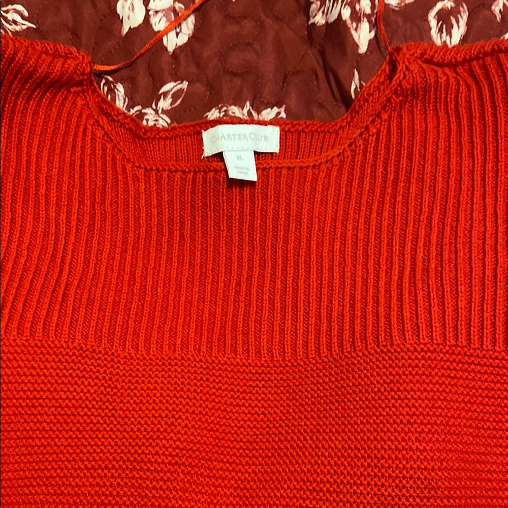 Charter Club Red Crew Neck Sweater with Ribbed Texture